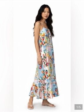 Paper Heart Fruit Patchwork Maxi Dress Tie Back Cutout White Multi XL NEW